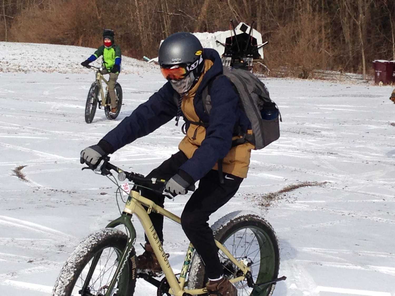 A few scouts riding through the snow